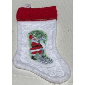 Vintage Rennoc Felt YOU MADE SANTA'S LIST Stocking 18"White 1981 Christmas Used